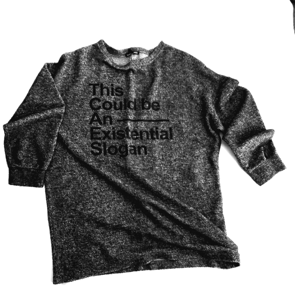 Zara Graphic"This could be An Existential Slogan" Fleece Sweater Sz:M